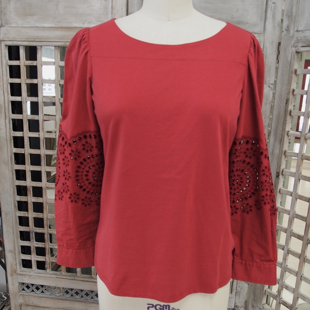 La Vie Rebecca Taylor Eyelet Sleeve Top
